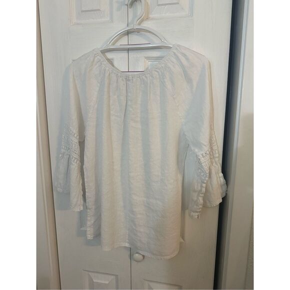 Alessia Pacini Women's 100% Linen Lace Bell Sleeve Peasant Blouse White Small - Picture 6 of 7
